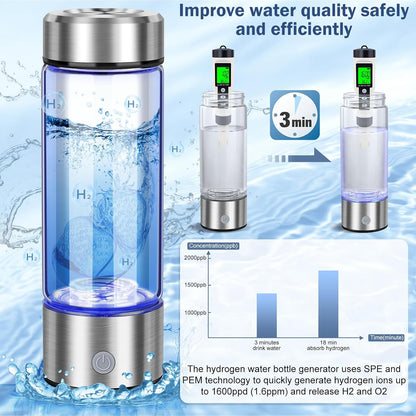 Premium Hydrogen Water Bottle with SPE & PEM Technology — Portable Rechargeable 420 ml Hydrogen Generator for Antioxidant‑Rich H₂ Water, USB‑Powered Electrolysis, Health & Hydration Booster
